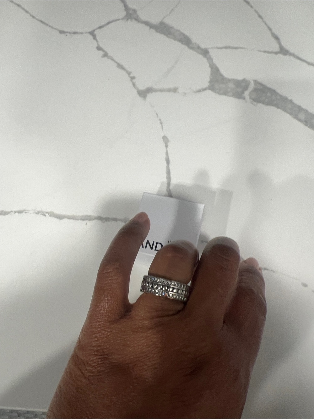 Pandora Silver Tone Layered Crystal Stack Ring Brand New​ - Picture 5 of 6